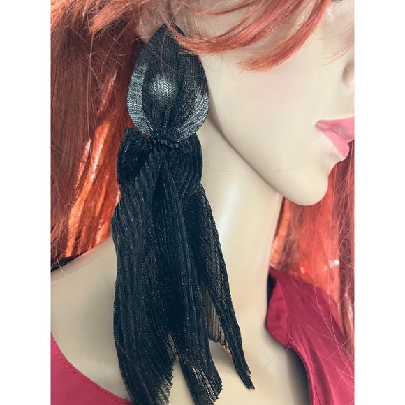 Large Big Black Earring statement bold chunky studs Jet Pierced Pageant fabric - Picture 4 of 8